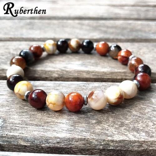 Ruberthen 8 MM Natural Fire Agates Bracelet Negative Energy Protection Bracelet High Quality Spirituality Meditation Jewelry
