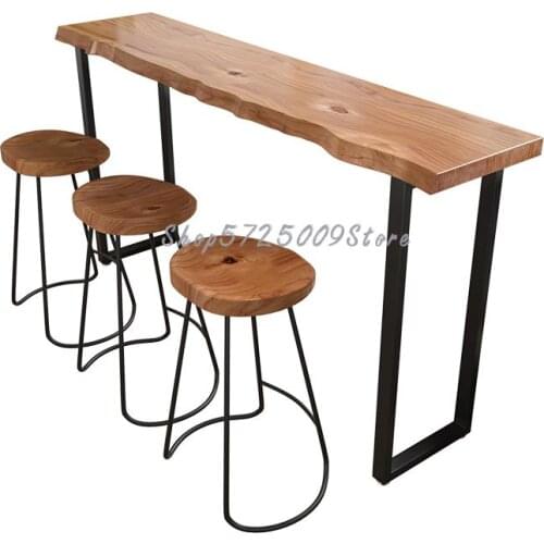 Nordic Solid Wood Long Table Coffee Shop Bar Counter Wall High Stool Bar Table Iron Family Indoor Table And Chair Combination