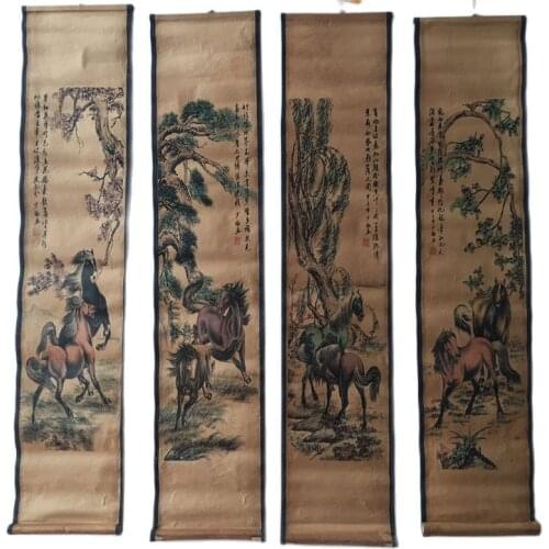 Collect old calligraphy and painting Chinese painting four screen living room decorative painting eight horse diagram