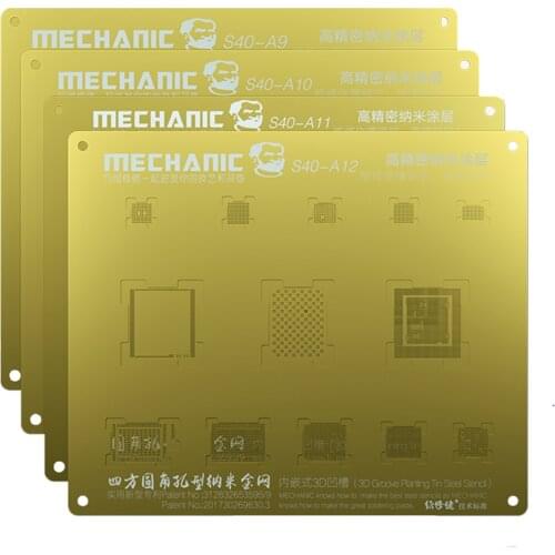 4pcs MECHANIC A9/A10/A11/A12 CHIP Template 3D Groove BGA Reballing Gold Stencil Plant Tin Mesh Multi-Function Steel Net