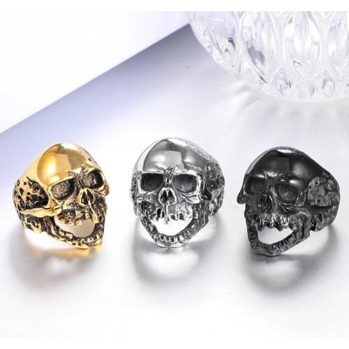 Hip hop silver black gold color Skull Ring Mens Vintage 316L Stainless Steel Punk Biker Jewelry