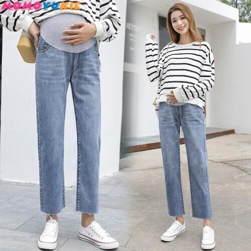 Vintgae Washed Denim Maternity Jeans for Pregnant Women Clothes Elastic Waist Belly Loose Pants Pregnancy Clothing Plus size