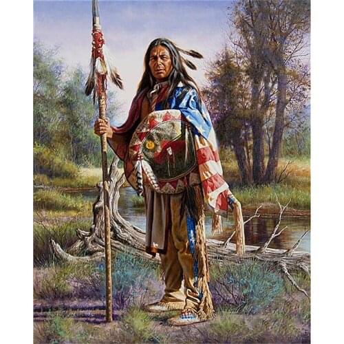 Wolf Indian Woman DIY Cross Stitch 11CT Embroidery Kits Needlework Craft Set Cotton Thread Printed Canvas Home Room