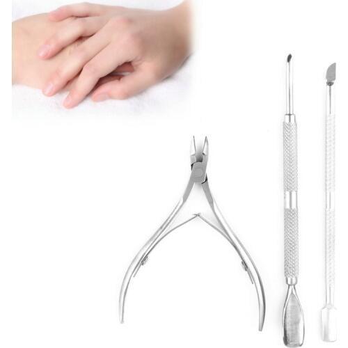 High Quality Nail tools 3pcs/set Stainless Steel Nail Tool Cuticle Nipper Spoon Cuticle Pusher Remover Cutter Clipper