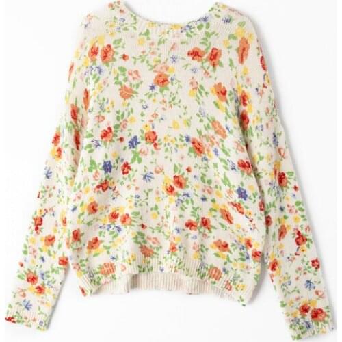 Women Floral Sweater Female 2021 Spring Summer O-Neck Long Sleeve Knitwear Jumpers lady Romantic Knitted Pullover Tops Fashion
