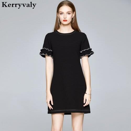 Women Solid Color Slim A-Line Black Summer Dress Vestidos Verano 2021 Mujer Round Neck Short Sleeve Dress kleider Damen K8206