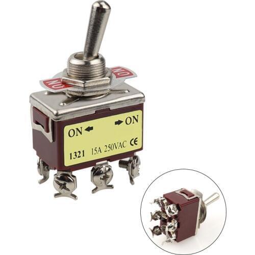 1pcs E-TEN1321 12mm 250V 15A 6 Pin ON-ON Toggle Switch Rocker Switch DPDT Brown