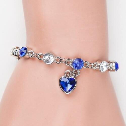 1PC Silver Color Lucky Bracelet for Female Blue Crystal Heart Charm Bracelet Women Bridal Wedding Engagement Fine Jewelry Gift