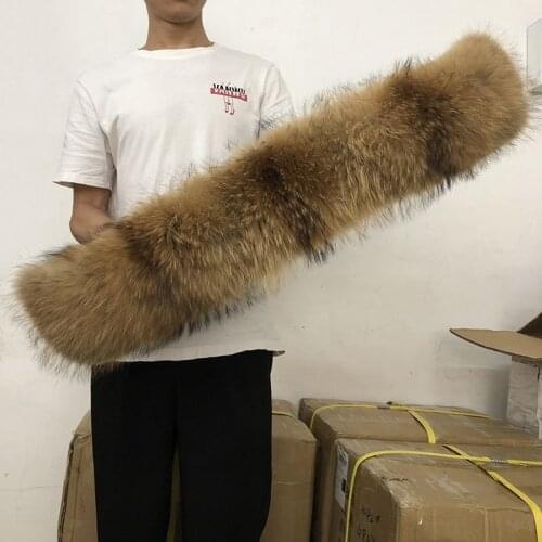 100% Real Fur Collar Large Fur Scarf Natural Raccoon Fur for Parka Jacket Coat Mens Scarf Male Scarves 60cm 65cm 70cm 80cm #23