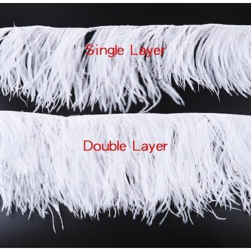 2ply Thick White Ostrich Feathers Trim for Crafts 10-15CM 15-18CM Dresses Clothing Decoration Sewing Accessories High Quality