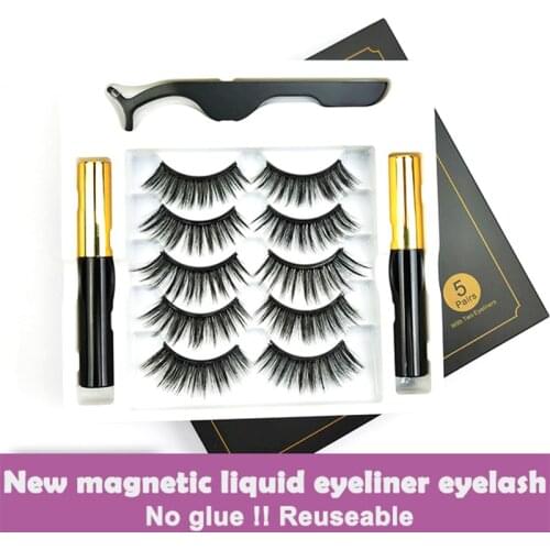 5 Pairs Magnetic Eyelashes Liquid Eyeliner Extension Natural Makeup Set Fake False Tools Tweezers Lamination Of Cilia Wholesale