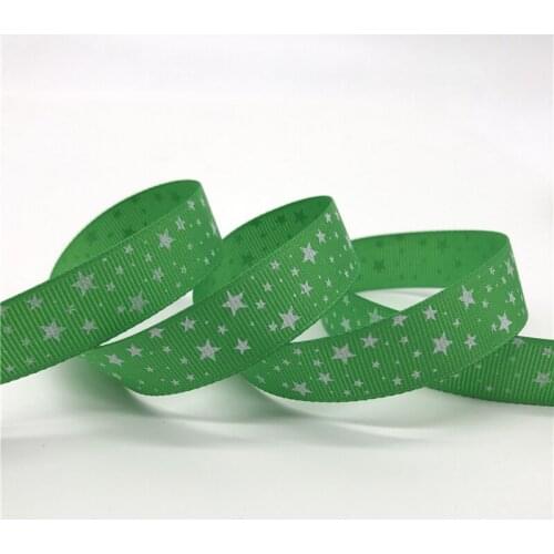 5 Yards/lot 5/8'' (15mm) Green Printing Star Grosgrain Ribbon Hair Bow Party Christmas Wedding Decoration DIY Sewing Craft