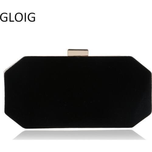 GLOIG velvet brand design evening bags black red blue purple mixed color day clutch bag with chain shoulder purse