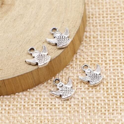 Free shipping 162pcs 9x9mm antique silver angel charms diy retro jewelry fit Earring keychain hair card pendant accessories