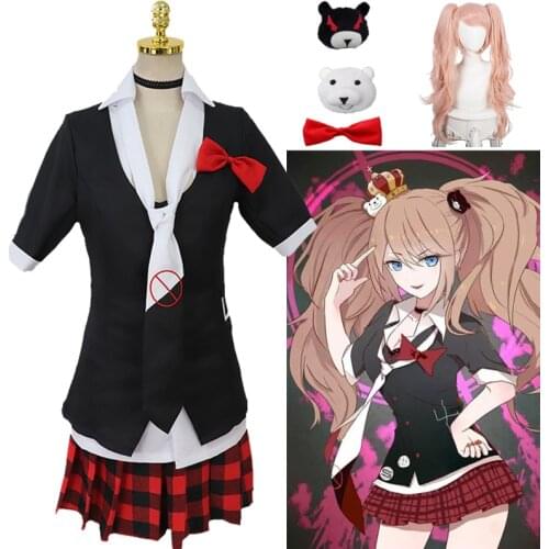Anime Danganronpa Enoshima Junko Cosplay Costume Uniform Skirt Wig Junko Enoshima Women Cafe Work Clothes Dress Emboitement Suit