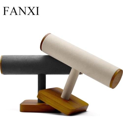 Oirlv Wooden Jewelry Display T Type Jewelry Stand Microfiber Necklace Bracelet Display with Showcase Jewelry Holder