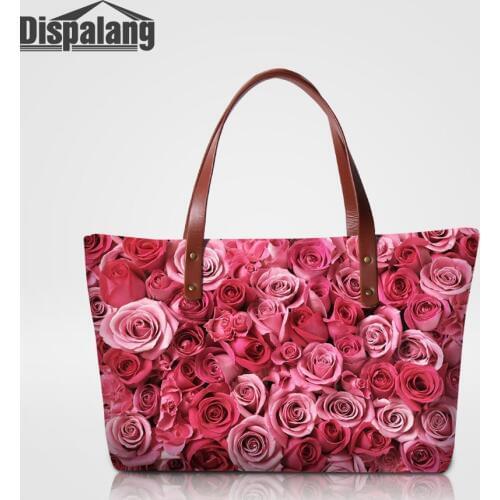 Dispalang Designer Womens Travel Shoulder Bags Red Rose Printing Ladies Wedding Totes Fashion Handbags For Teenage Girls Retail