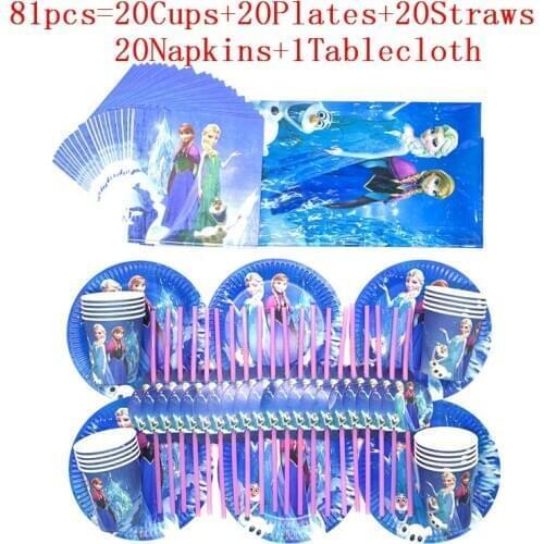 Disney Frozen Anna Elsa Design Paper Tablecloth Disposable Tableware Set Kid Birthday Family Party Decoration Supplies 81Pc/51Pc