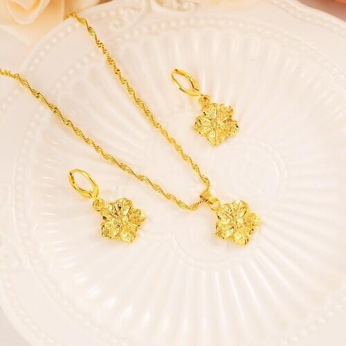 Dubai Fashion Jewelry Sets Necklace Flower Shape Pendant Earrings Jewelry Gold Dubai Bridal Wedding Jewelry Party Gifts
