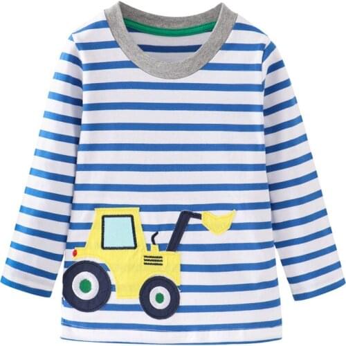 Funnygame Kids Long Sleeve Cotton T shirts with Applique Forklift Stripe Boys Autumn Winter Clothes Fashion Kids Tops Tees
