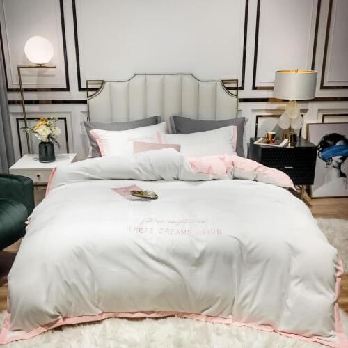 Liv-Esthete 100% Cotton White Bedding Set Duvet Cover Flat Sheet Pillowcase Double Quilt Cover Queen King For Women Free Ship