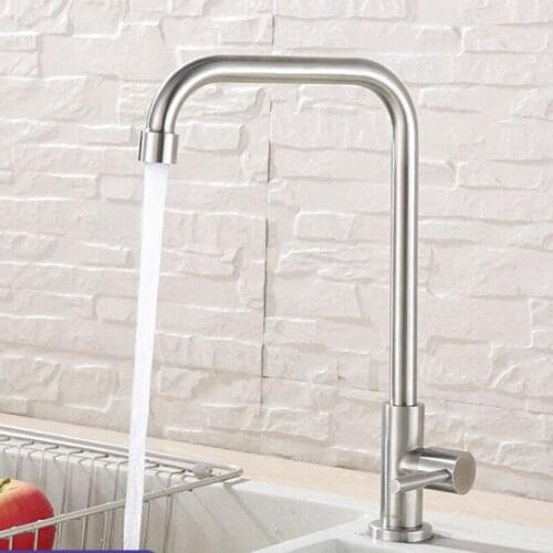 Square Kitchen Faucet Single Cold Kitchen Sink Tap 360 Degree Rotation 304 Stainless Steel Swivel Deck Mounted Water Tap