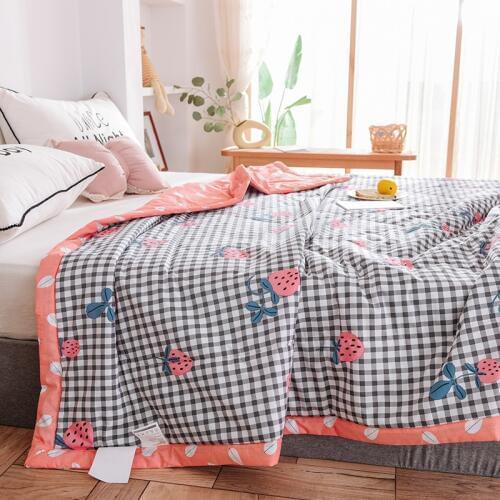 Summer Washed Cotton Air-conditioning Quilt Machine Washable Quilt Single Double Blanket Thin Stripe Plaid Comforter Bed Cover
