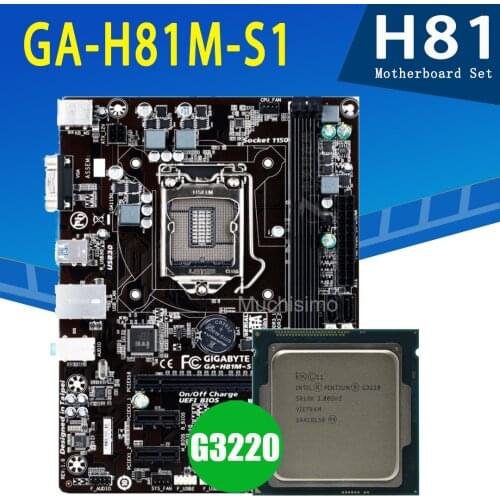 LGA 1150 Gigabyte H81M-S1 Placa-mãe e CPU Intel Pentium G3220 Motherboard Set 3GHz Dual-Core 3MB PC Intel H81 Mainboard Used
