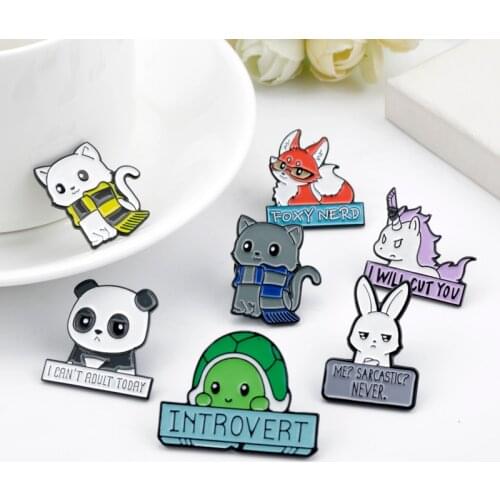 Fashion Creative Cartoon Enamel Animal Panda Rabbit Fox Turtle Unicorn Pattern Brooch Pins Lapel Collar Sweater Jackets Brooches