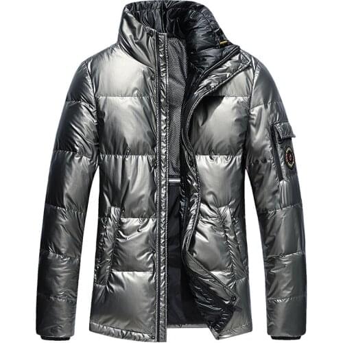 Bright Down Jacket Men 2020 Winter 90% White Duck Down Jacket Mens Leisure Trend Stand Collar Mens Coat