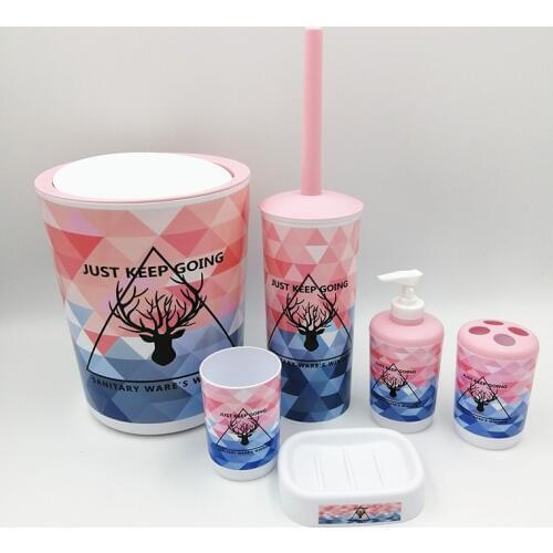 Deer Toilet Brush Bath Set 6pcs Waste Bin Mouthwash Cup Soap Dispenser Toothbrush Holder Tumbler Household Storage Washing Tools