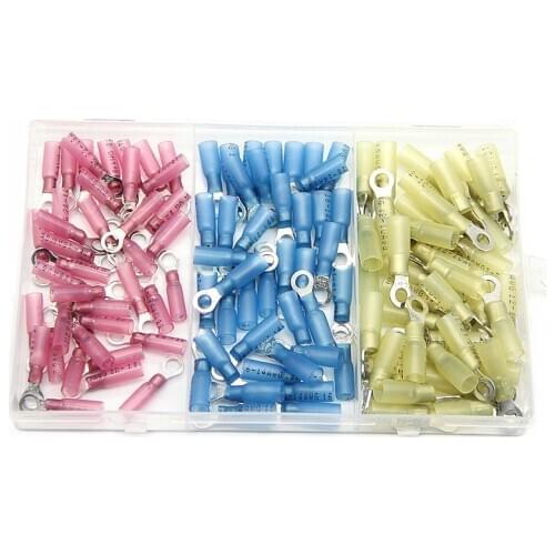 120Pcs Assortment Heat Shrink Waterproof M5 Ring Eyelet Electrical Wire Butt Connector Cable Splice Crimp Terminals 22-10AWG Kit