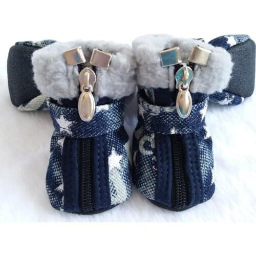 Pet Dog Shoes Puppy Boots Autumn Winter Soft Denim Warm Snow Dog Shoes Anti Slip Casual Zipper Shoes Outdoor Dropshipping