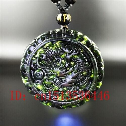 Certified Chinese Natural Black Green Jade Dragon Pendant Necklace Fashion Jewelry Hand-Carved man woman Amulet Sweater Chain