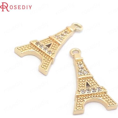 39585)10PCS 11x20MM 24K Gold Color Brass and Zircon Eiffel Tower Charms Pendants Jewelry Making Supplies Diy Accessories