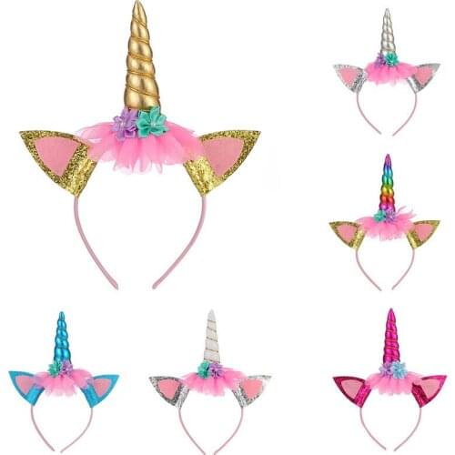 Girls Flower Cat Ears Cute Unicorn Headbands Children Headwear Party Hair Hoop Hairbands Kids Hair Accessories Baby HY7147