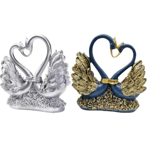 Romantic Swan Couple Statue Figurines Resin Ornaments Wedding Table Centerpiece Decor Crafts