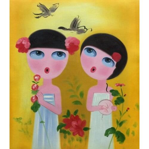 Hand painted Canvas oil paintings Contemporary art painting Modern home decor wall art picture Liuye lovely girls