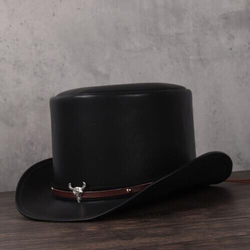 3Size 13CM Leather Top Hat Women Men President Traditional Fedoras Hat Magician Steampunk Cosplay Party Caps Dropshiping