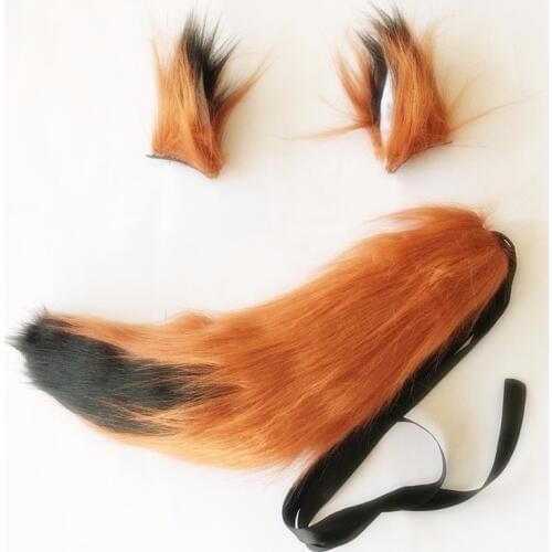 Takerlama Fox Plush Ear and 40cm Tail Cosplay Costumes Props Handmade Halloween Cosplay Props