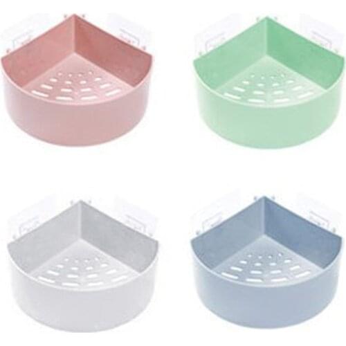 Kitchen Triangular Sink Drain Storage Rack Sponge Holder with Sticker Bathroom Support Corner Hanging Shelf Soap Box