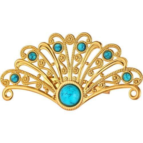 Vintage Gold Color Brooches Peacock Tail Shape For Women Men Gold/Silver Color 4 Colors Broches Jewelry Fashion YB332