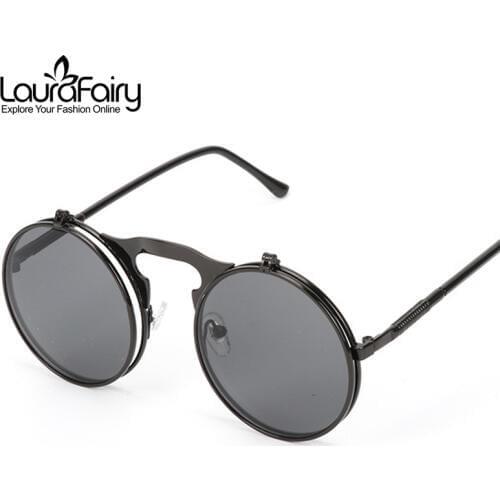 Laura Fairy Vintage Round Sunglasses Flip Up Design Double Lens Myopia Glasses Frame Use UV400 UV Protection Sunglasses 2019