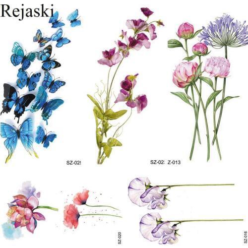 Rejaski Flash Flower Reed Temporary Tattoo Women Arm Stickers Body Art Painting Flash Tatoos Butterfly Waterproof Tattoo