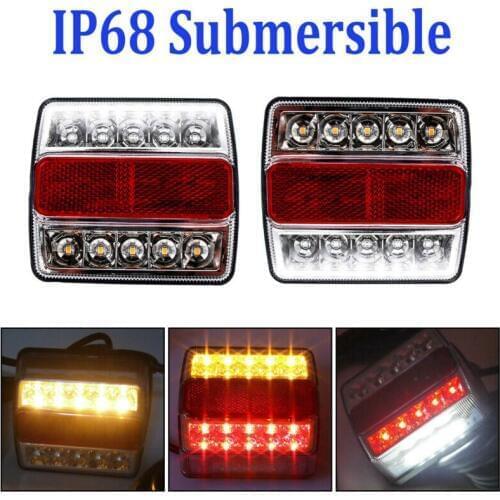 2Pcs Rear LED Submersible Trailer Tail Lights Kit Boat Marker Truck Waterproof Universal 12V 15LED Campers Trailer Taillights