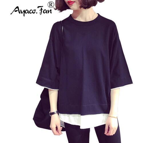 Women T-shirts 2019 New Patchwork Streetwear Tops Tee Summer Female Girls BF T-shirt Short Sleeve Loose Tshirt Women Clothing