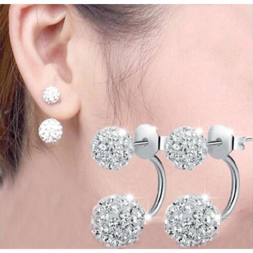 New Personality Ball Dual-use Female 925 Sterling Silver Jewelry Temperament Crystal Simple Fashion Earrings SE2