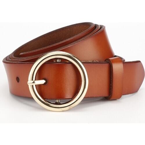 Split leather solid pin brown belt 2.8cm for women