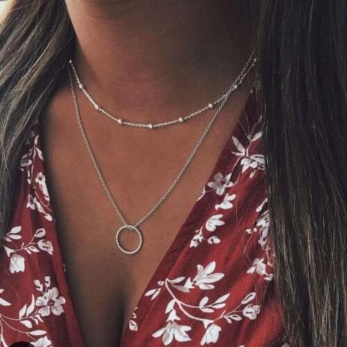 Fashion New Simple Alloy Circle Pendant Necklace for Women Gold Silver Color Clavicle Chain Female 2020 Fashion Jewelry