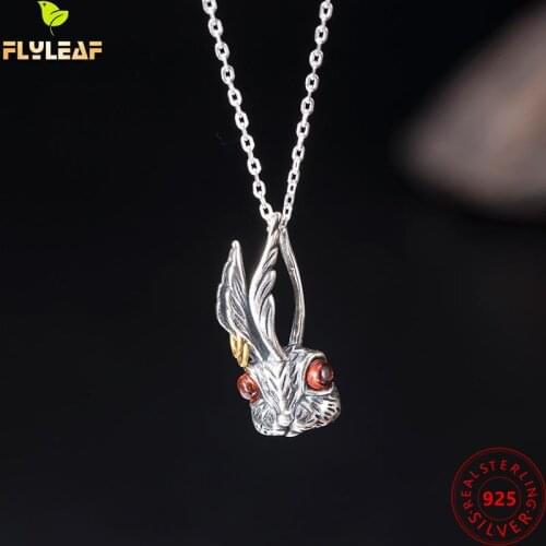 Handmade Retro Garnet Bunny Pendant Necklace For Women 925 Sterling Silver Female Original Vintage Jewelry 2021 Trend